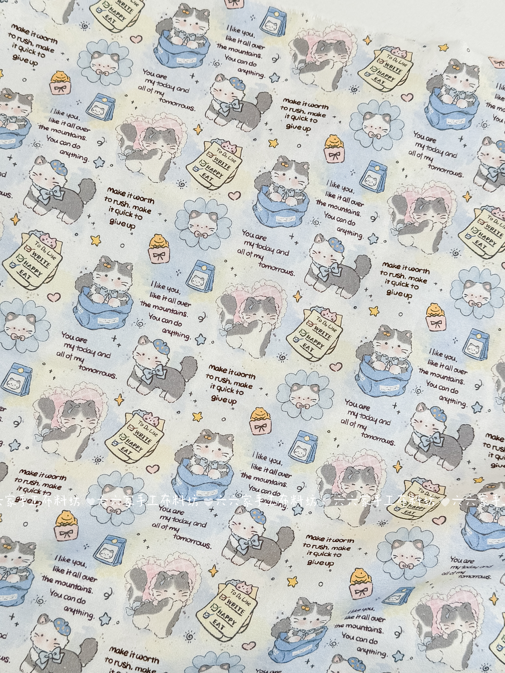 全棉可爱卡通猫咪八安帆布印花布料手工DIY杯垫马甲包包帆布包