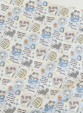 全棉可爱卡通猫咪八安帆布印花布料手工DIY杯垫马甲包包帆布包