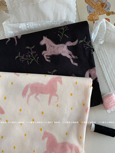 全棉40支印花布2026新款可爱小马涂鸦风服装发饰包包手工diy布料