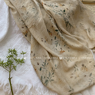 天丝麻印花面料新中式复古风国风碎花布连衣裙女装旗袍布料