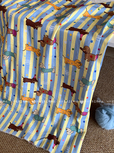 全棉双层纱布料可爱卡通腊肠狗家居服发饰童装睡衣睡裤diy布料