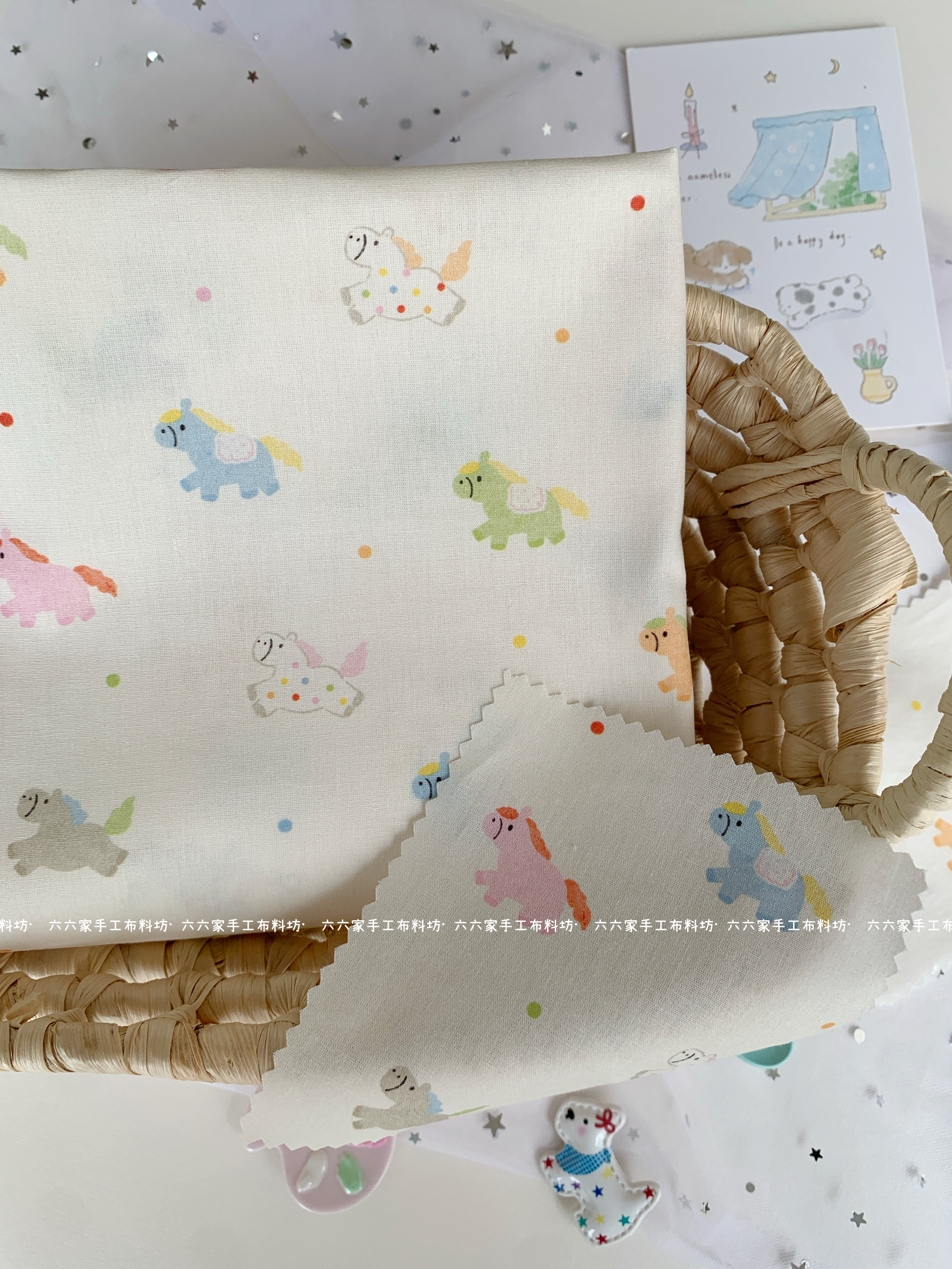 全棉40支印花面料2026可爱彩色小马服装口水巾包包发圈手工diy布,居家布艺,海绵垫/布料/面料/手工diy,淘宝优惠券,粉丝福利购,淘宝优惠卷