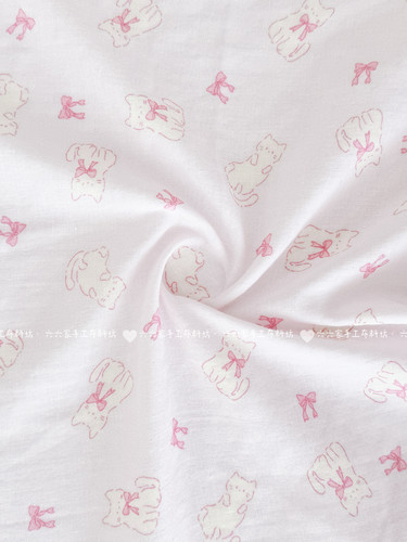 全棉双层纱布料可爱蝴蝶结猫咪家居服发饰童装裤子diy布料