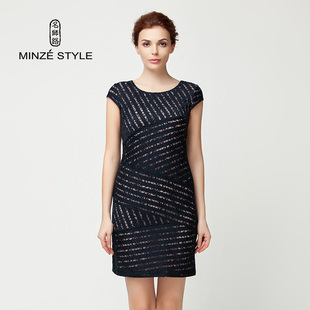 MINZE STYLE/名师路夏装新款女装通勤OL风格短袖蕾丝连衣裙
