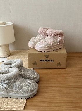 河南桑坡皮毛一体儿童雪地靴公主靴满钻闪闪加厚童棉鞋橡胶底减震