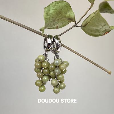 【新品88折】原创青提阳光葡萄天然石春天绿色串珠耳环女