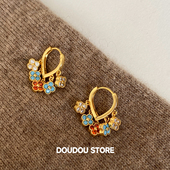 撞色四叶草串珠耳环女轻奢简约国潮复古花朵 新中式 新品 88折