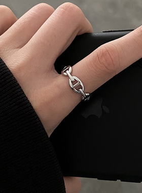 DOUDOUSTORE金属质感猪鼻子戒指小众设计几何镂空指环食指戒手饰