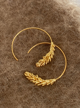 DOUDOUSTORE 复古麦穗耳圈耳环女美飞高级简约ins金色耳饰设计感
