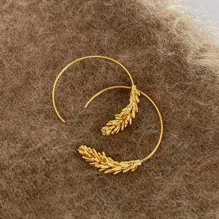 DOUDOUSTORE 复古麦穗耳圈耳环女美飞高级简约ins金色耳饰设计感
