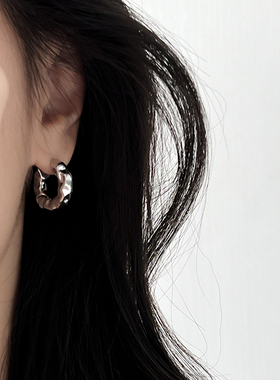 DOUDOUSTORE轮廓几何设计不规则圈圈耳圈复古气质金属感耳环耳饰