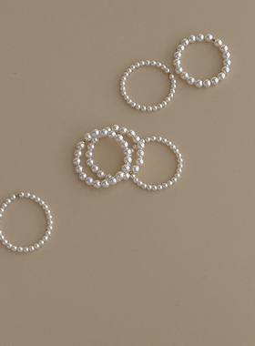 DOUDOUSTORE 法式优雅施家珍珠戒指女极细米珠食指串珠指环手饰