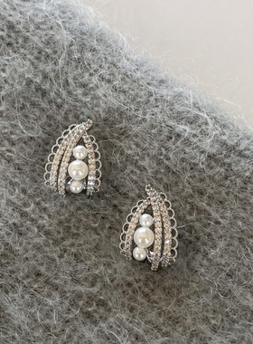 DOUDOUSTORE芭蕾迷梦925银针精致蕾丝绝美珍珠女法式复古新款耳环