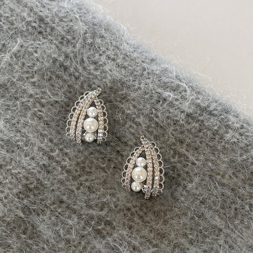 doudoustore蕾丝花边珍珠耳环