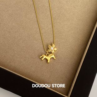 DOUDOUSTORE保色长款 项链女简约设计 80cm甜酷可爱马上有钱花长款