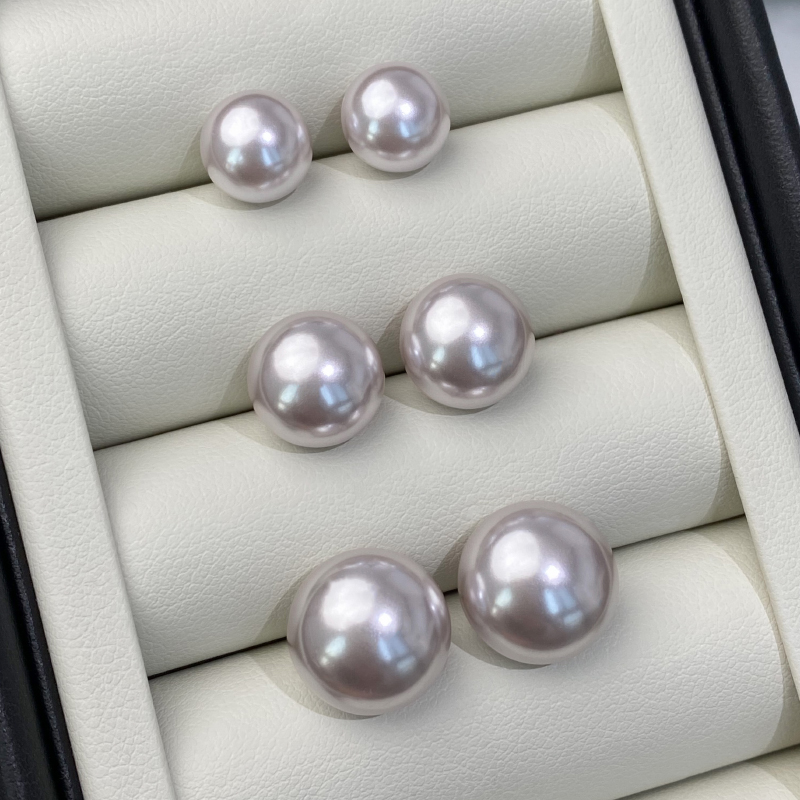 曼塔玫瑰灰粉色馒头珍珠耳钉