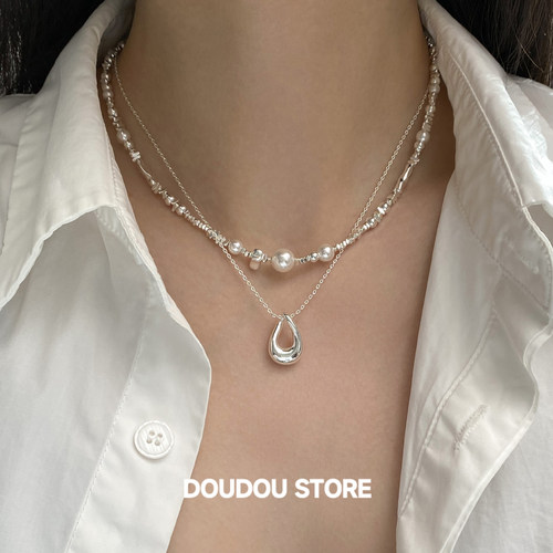 doudoustore异形碎银子珍珠项链