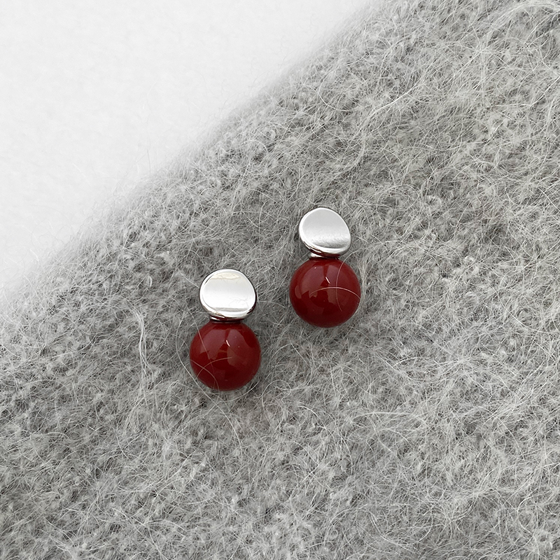 doudoustore酒红色耳钉