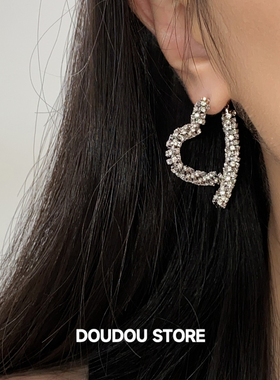 DOUDOUSTORE 925银针满钻爱心耳环女耳饰气质百搭甜酷个性冷淡风