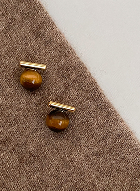 DOUDOUSTORE925银针几何一字美拉德色系秋冬复古耳钉简约个性耳环