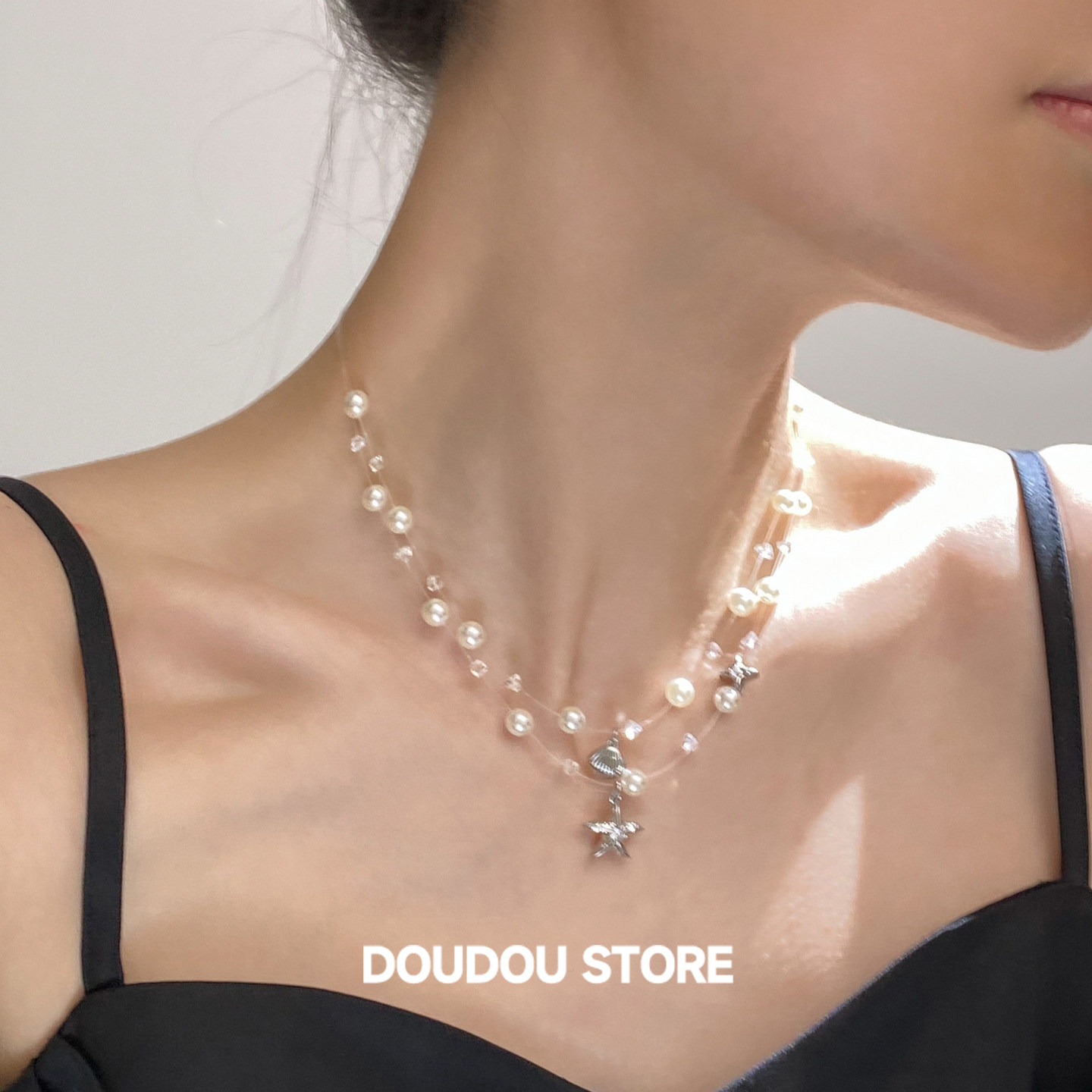 DOUDOUSTORE保色超仙夏天鱼线海星贝壳水晶珍珠女项链双层设计感,饰品/流行首饰/时尚饰品新,项链,淘宝优惠券,粉丝福利购,淘宝优惠卷