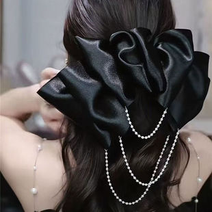 2025新款黑色缎面一字弹簧夹女高级感轻奢小众设计感发饰头饰发饰
