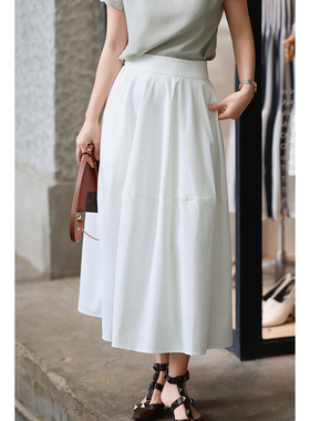 优衣美轻盈气质花苞版白色半身裙女夏季高腰显瘦百搭31341