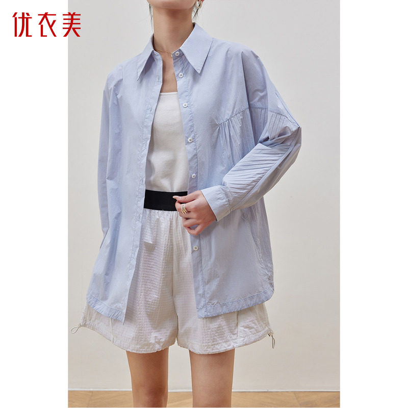 优衣美衬衫女夏季薄款透气防晒衣外套防晒服宽松显瘦13272