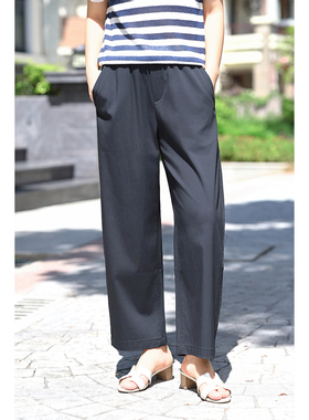 优衣美夏季新款高腰直筒休闲裤女弹力九分裤显瘦23815