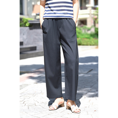 优衣美夏季新款高腰直筒休闲裤女弹力九分裤显瘦23815