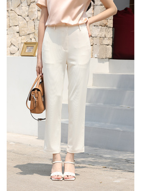 优衣美新款简约显瘦修身直筒西装烟管裤休闲裤女裤子23716