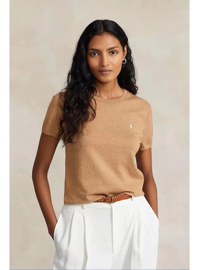 优衣美夏季新款女短袖圆领套头棉薄款休闲风针织衫透气14966