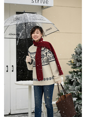 优衣美复古宽松慵懒风套头圆领女款弹力保暖亲肤针织衫14886