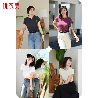 优衣美女款夏季新款短袖棉质舒适透气圆领百搭T恤12602