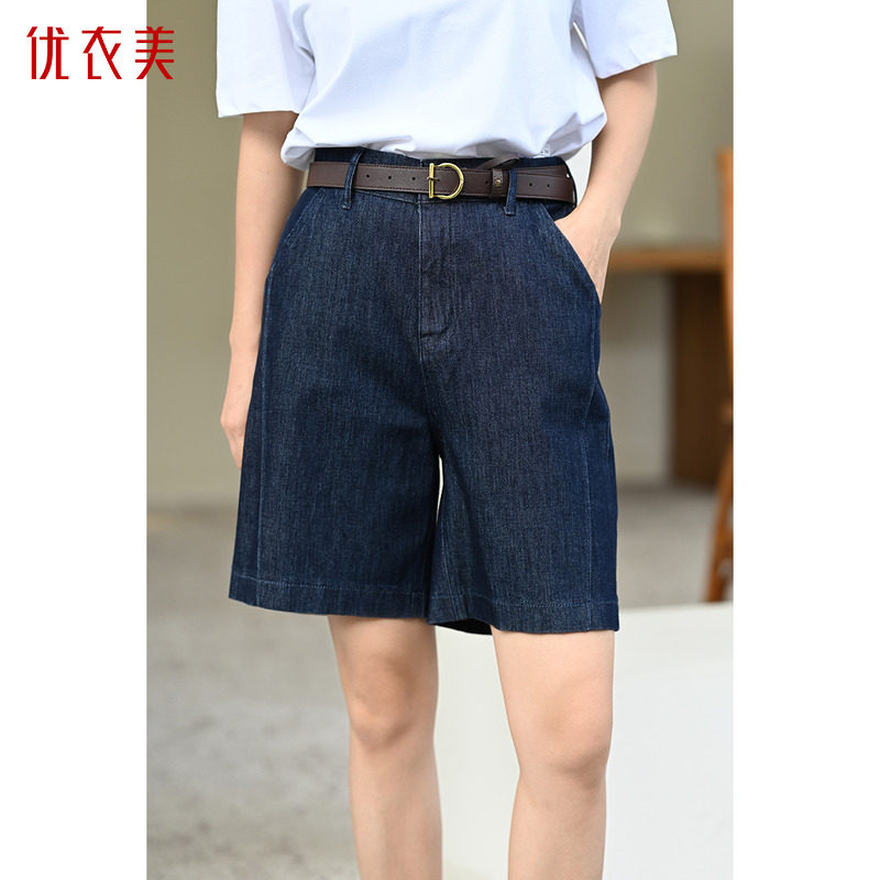 优衣美夏直筒裤休闲女士修身裤百搭热裤女五分牛仔短裤26140