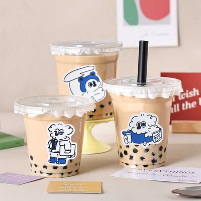 冷饮带盖塑料防漏打包透明嘟嘟杯