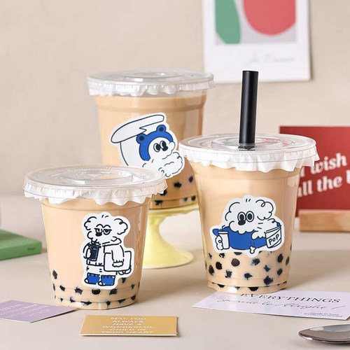 冷饮带盖塑料防漏打包透明嘟嘟杯