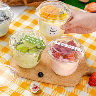 一次性酸奶杯子带盖勺碗外带隔夜燕麦杯打包盒布丁双皮奶慕斯蛋糕