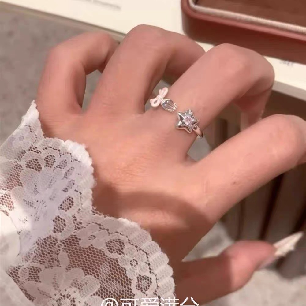 甜美风蝴蝶结叉子星星戒指百搭高级感指环女生韩系食指戒精致手饰