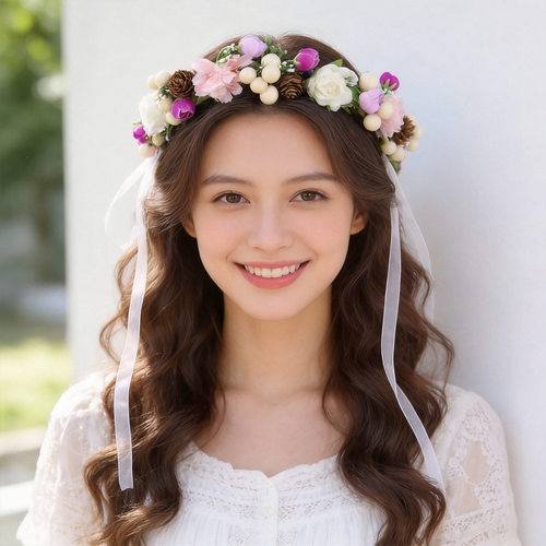 新娘花环头饰婚纱仿真花朵发箍森系列女度假沙滩头花写真旅拍配饰