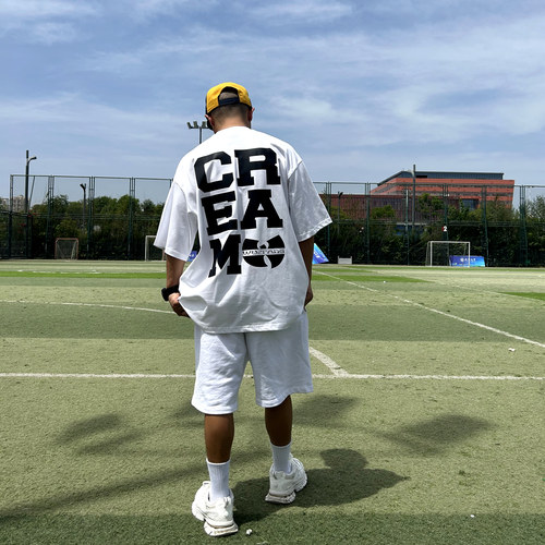 大码纯棉重磅短袖复古hiphop美式