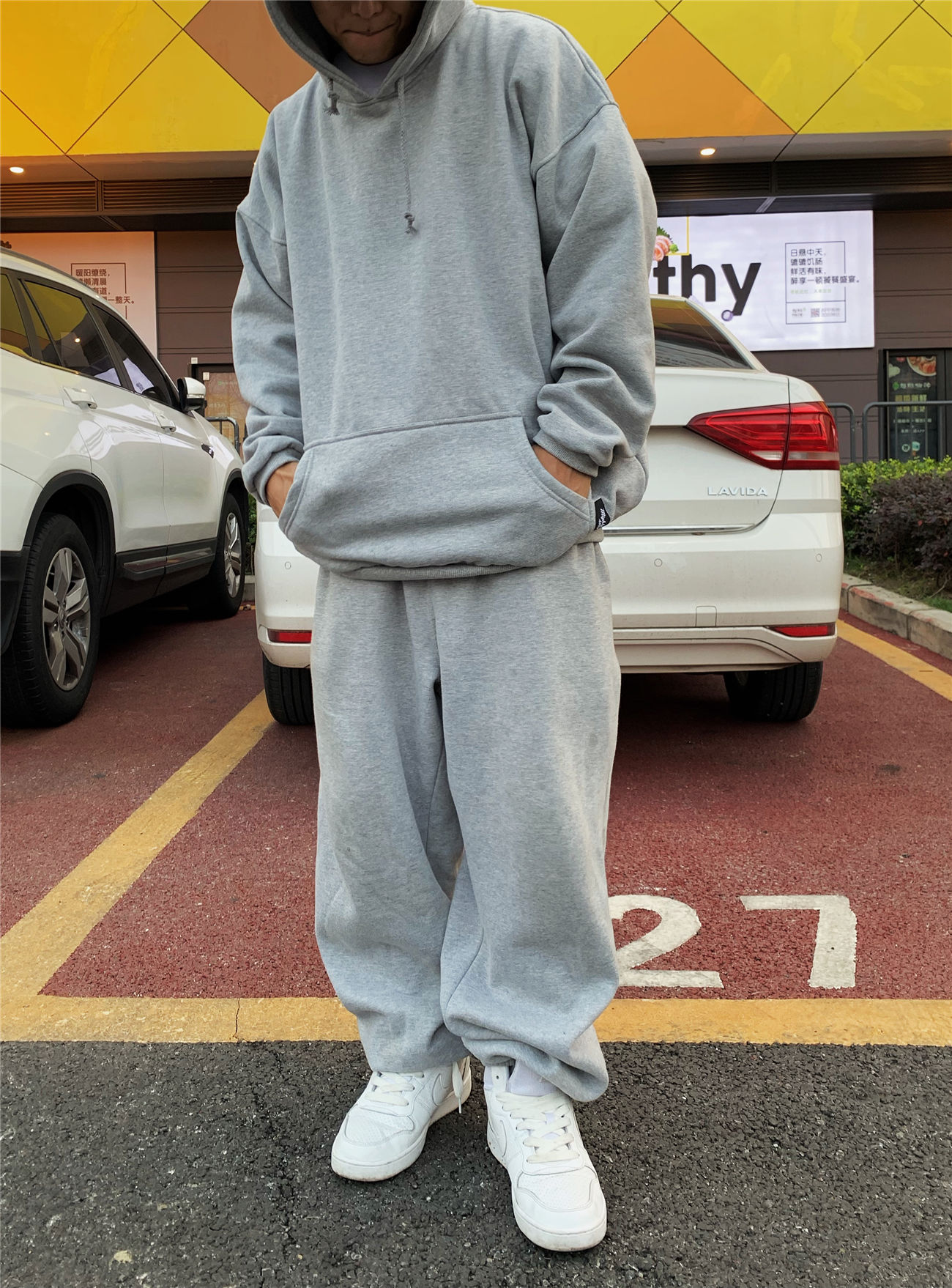 推荐hiphop嘻哈浅灰色街舞卫裤加绒宽松肥大美国冬季bboy运动长裤