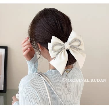 亮丝高级感轻奢风发饰缎面百搭发卡头饰韩国水钻蝴蝶结飘带发夹女