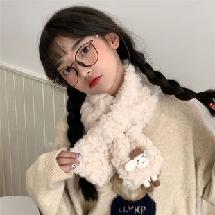小熊围脖女冬季 仿獭兔毛围巾毛绒绒保暖加厚可爱学生百搭防风脖套