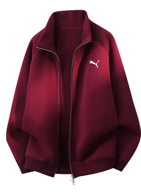 秋冬季刺绣重磅开衫卫衣男女休闲立领加绒外套宽松百搭双拉链上衣