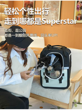 ASGONY宠物猫包外出便携大容量双肩包帆布透气背包中小型犬兔子包