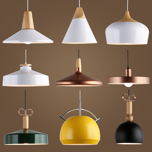 北欧灯具简约现代创意个性 实木单头吧台小吊灯 餐厅吊灯马卡龙日式