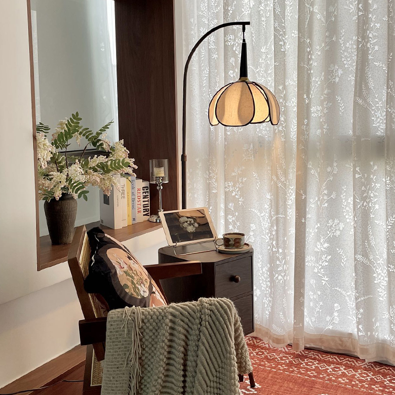 中古风落地灯法式卧室客厅复古沙发边几茶几床头柜台灯置物架一体