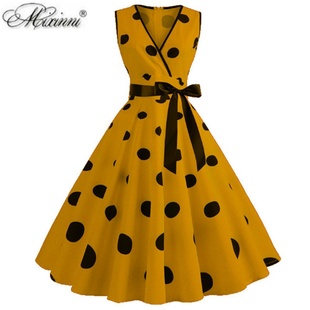 Vintage赫本气质港风复古着50年代少女感波点显瘦大摆表演连衣裙