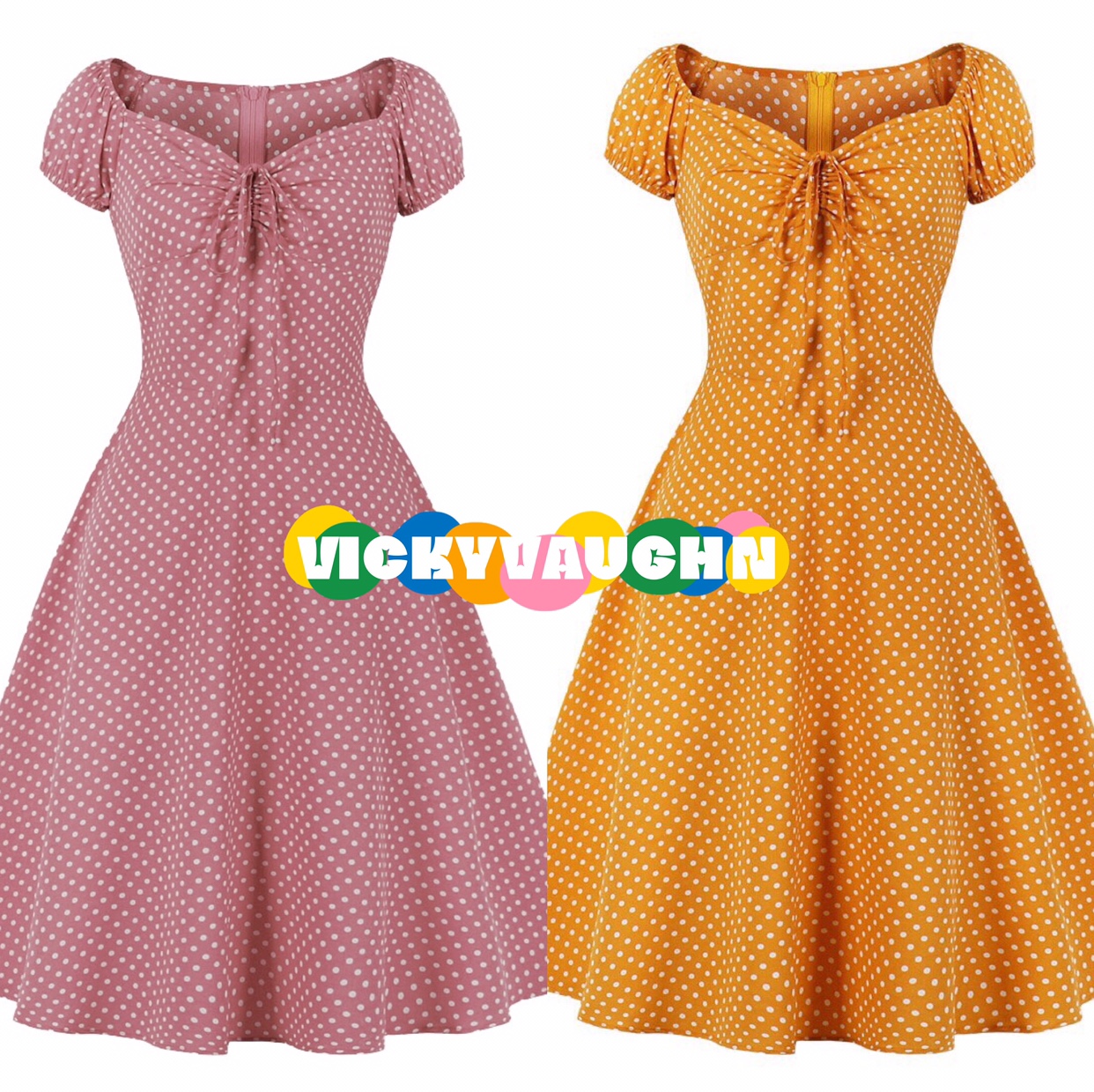 港风气质复古年代甜美少女感波点